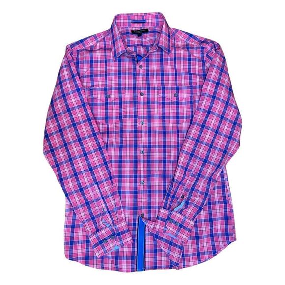 Banana Republic Men's Button Down Slim Fit Pink Plaid Long Sleeve Shirt Size M - Picture 5 of 9